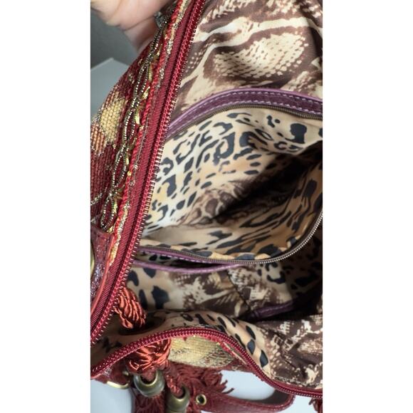 Vintage Sharif Purse Shoulder Bag Boho Retro Tapestry Leather Bead Tassel Bling - Picture 10 of 15